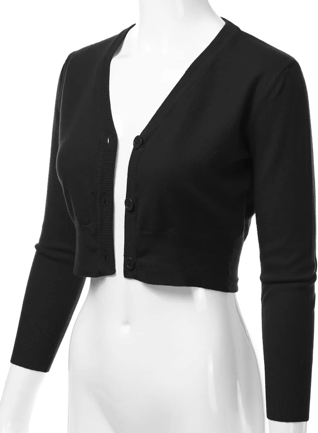 Women's 3/4 Sleeve Soft Open Front Cropped Sweater Cardigan (S-XXL)
