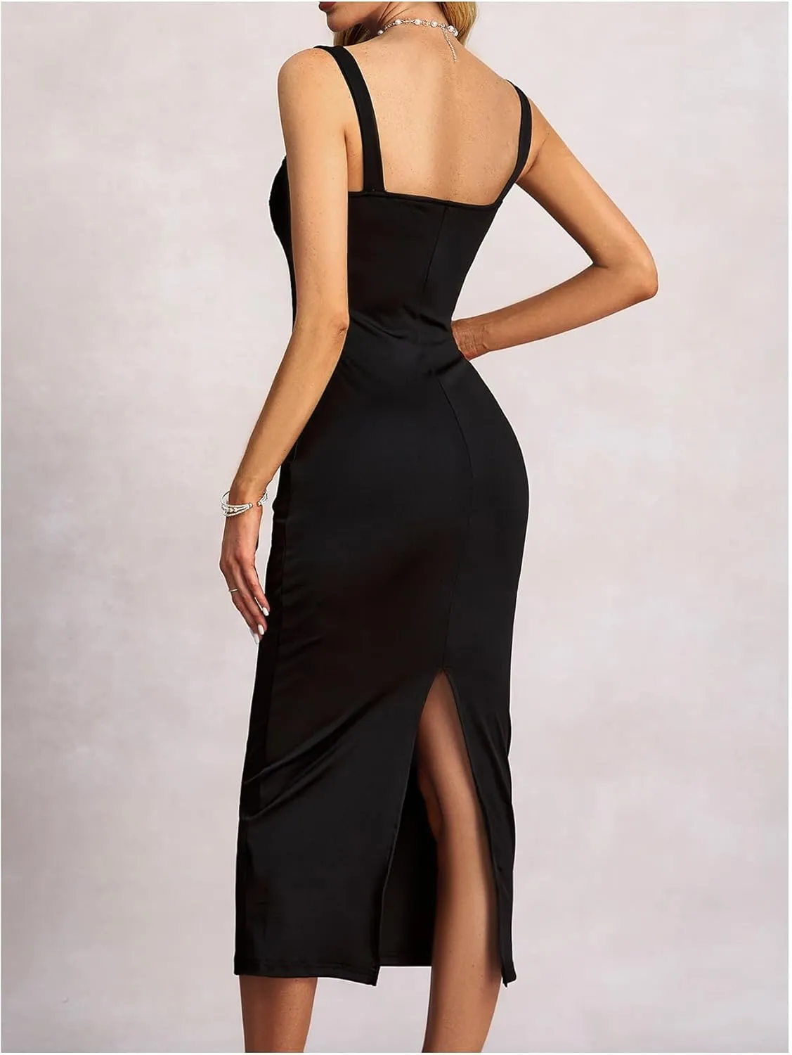 Women's Lace Bodycon Pencil Dress Lace Up Spaghetti Strap Split Cocktail Maxi Slip Dresses