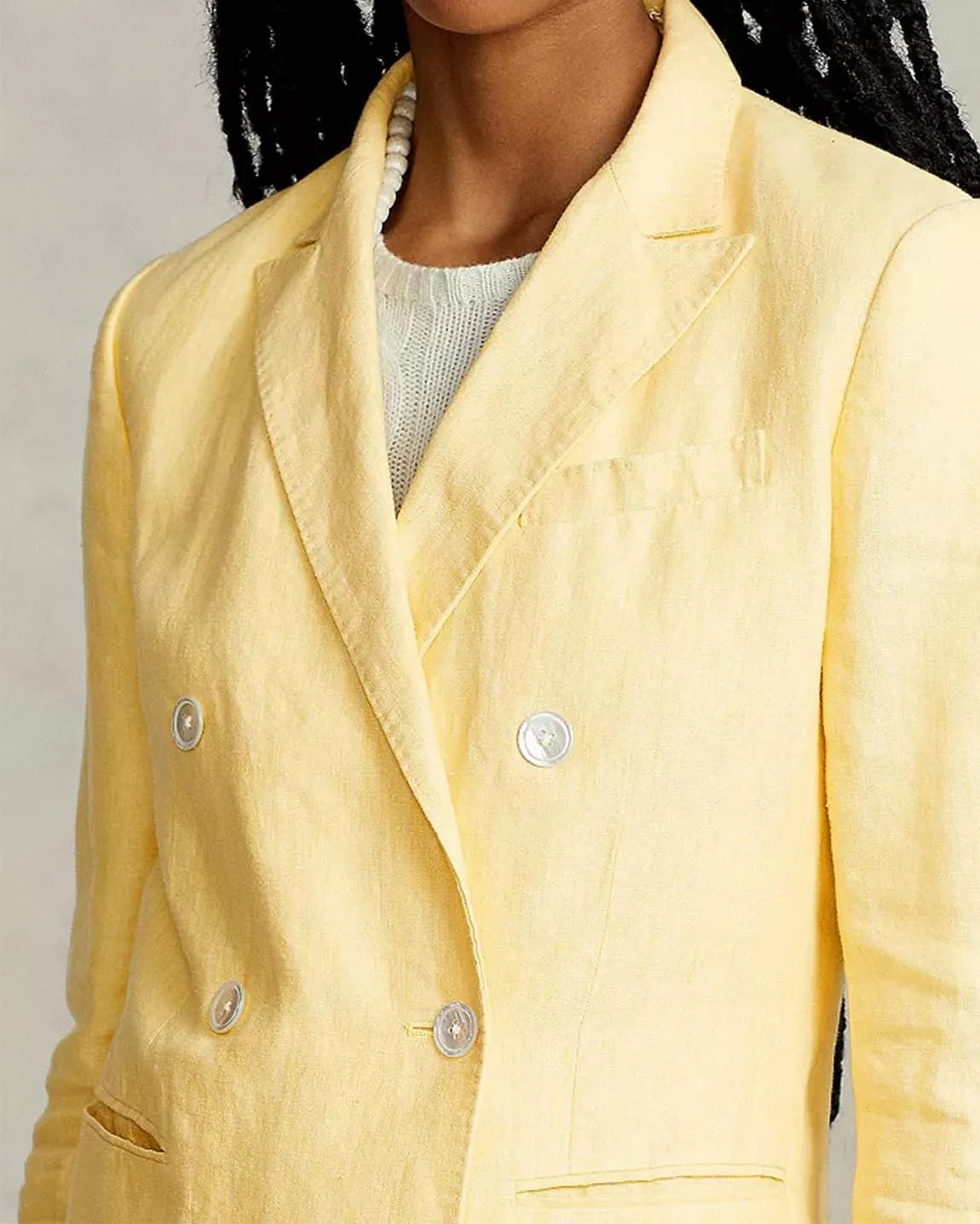 Women's Linen Blazer Double Breasted Buttons Suit Jacket for Office Business