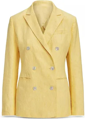 Women's Linen Blazer Double Breasted Buttons Suit Jacket for Office Business