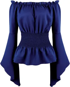 Womens Renaissance Blouse Off Shoulder Trumpet Long Sleeve Peasant Tops Medieval Victorian Costume