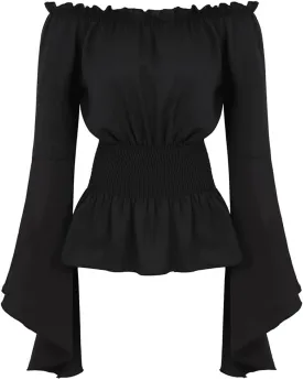 Womens Renaissance Blouse Off Shoulder Trumpet Long Sleeve Peasant Tops Medieval Victorian Costume